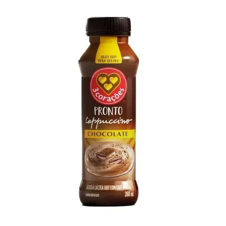 Bebida Láctea UHT 3corações Cappuccino Chocolate Frasco 260ml