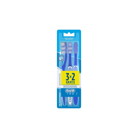 Escova Dental Oral-B Antibacteriano 123 Média Leve 3 Pague 2