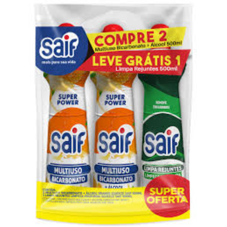 Kit promo saif compre 2 multi uso bicarbonato 500ml ganhe 1 limpa reajunte 500ml