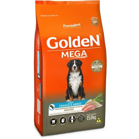 Ração Golden Mega para Cães Adultos Raças Grandes Frango e Arroz 15Kg
