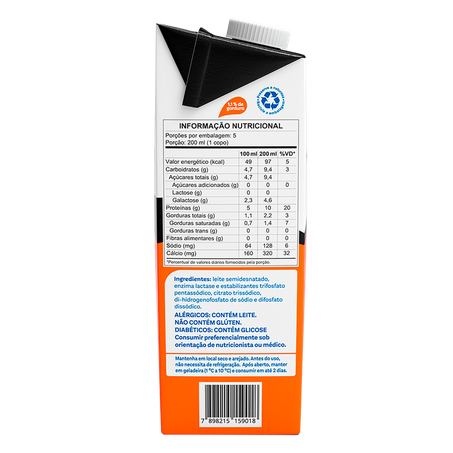 Leite UHT Semidesnatado Zero Lactose Piracanjuba +Protein Caixa com Tampa 1l 360-3
