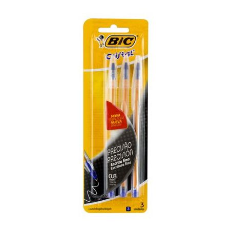 Caneta Bic Cristal - Precisão - Escrita Fina - Com 3 Canetas