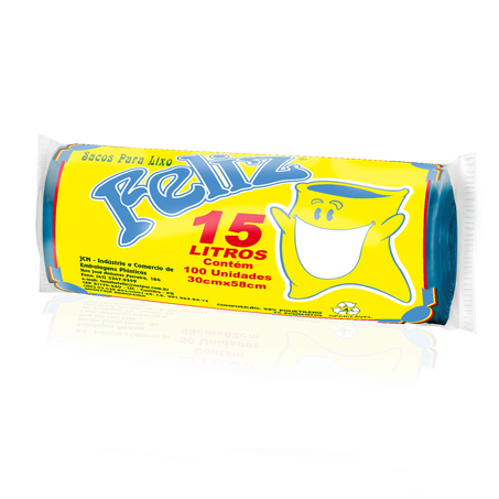 Saco para lixo feliz 15 litros 39x58 rolo azul com 100 unidades