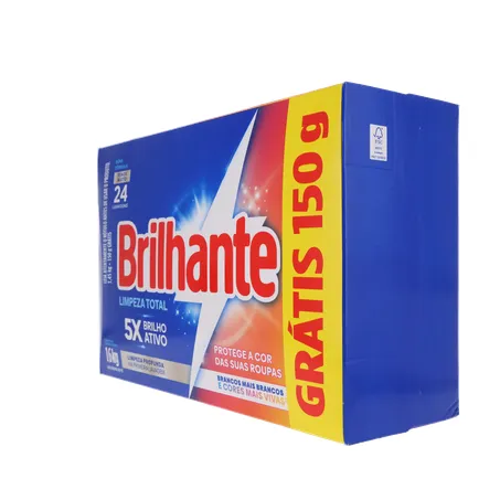 LAVA ROUPAS EM PÓ BRILHANTE LIMPEZA TOTAL CAIXA 1,6KG GRATIS 150G  360-5