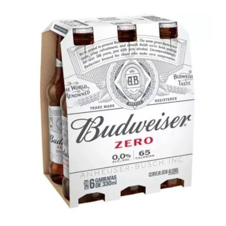 Cerveja budweiser zero álcool long neck 330ml caixa com 06 unidades