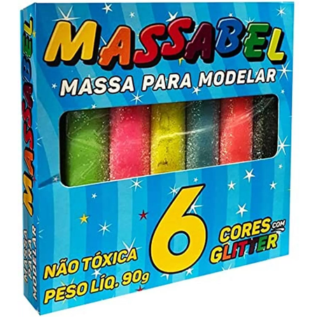 MASSA MODELAR MASSABEL GLITTER C/6UN 90G