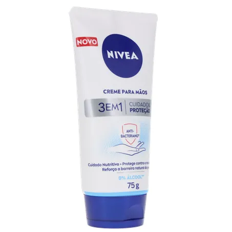 Creme hidratante nivea para mãos antibacteriano 3 em 1 bisnaga 75g 360-33