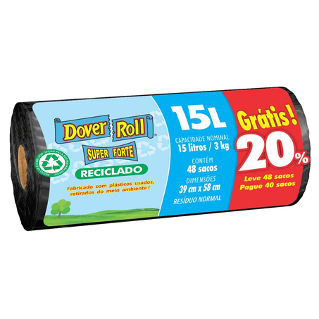 Saco para Lixo Dover Roll 15 Litros - Reciclado - Rolo