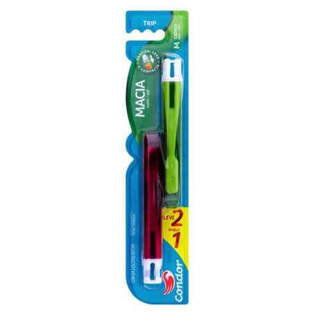 PACK ESCOVA DENTAL MACIA CONDOR TRIP CABEÇA M LEVE COM 2 UNIDADES