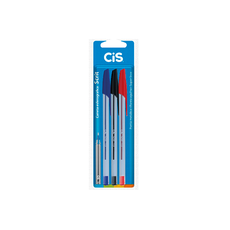 CANETA CIS SCRIT COM 3 AZUL/PRETA/VERMELHA