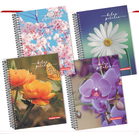 Caderno panamericana petalas capa dura gd 10 materias c/200 folhas