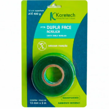 Fita dupla face koretech 12mmx2m un(15cm suportam 400g)