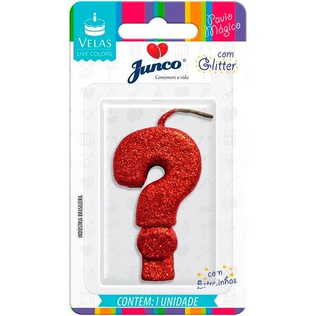 Vela Aniversario Junco Live Colors Interrogacao Vermelho Glitter