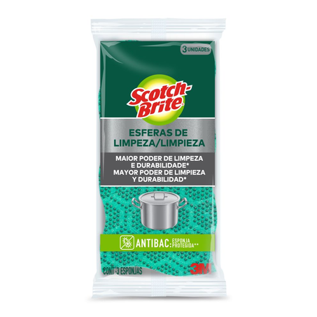 Esponja Scotch-brite Antibactericida Esfera Limpeza com 3 Unidades