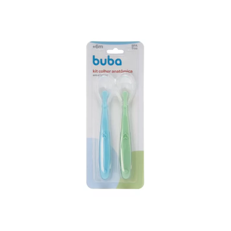 KIT BUBA COLHER SILICONE BABY AZUL/VERDE 2 PEÇAS