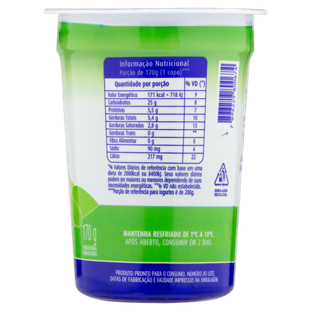 Iogurte Integral Adoçado Fazenda Bela Vista Copo 170g 360-2