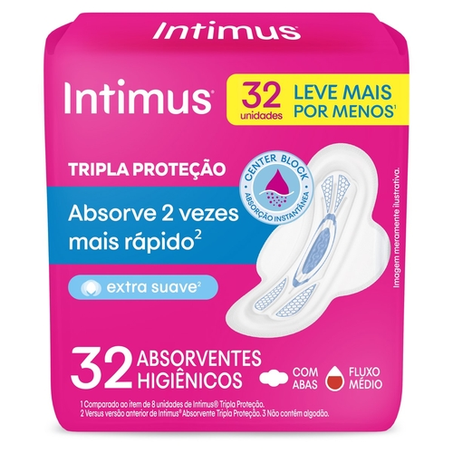 Absorvente Intimus Tripla Proteção Cobertura Suave com Abas 32 Unidades