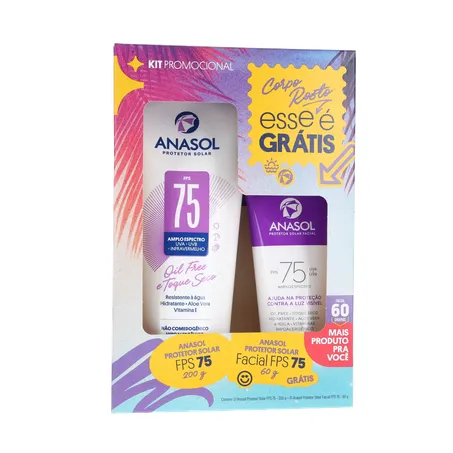 KIT PROTETOR SOLAR ANASOL FPS 75 200G + GRÁTIS PROTETOR SOLAR FACIAL FPS 75 60G 360-35