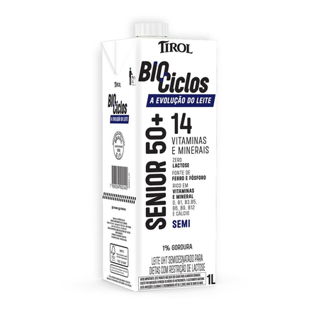 Leite Uht Semidesnatado Tirol Biociclos 50 Zero Lactose 1L