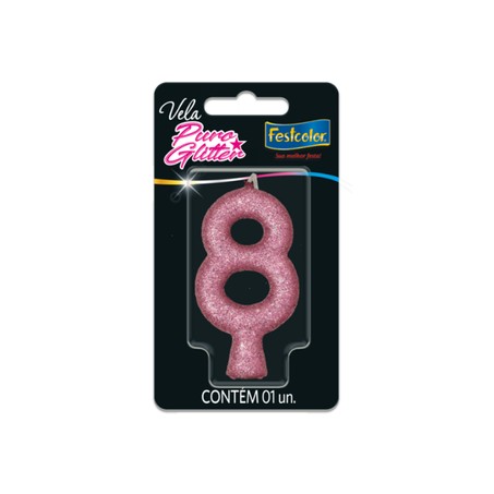 VELA PURO GLITTER ROSA N8 FESTCOLOR 