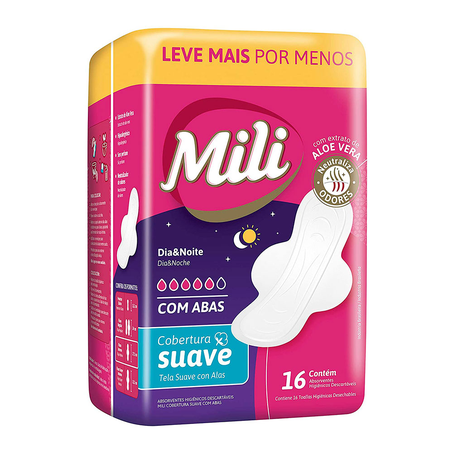 Absorvente Mili Proteção Discreta Cobertura Suave com Abas Leve 16 Pague 14 Unidades