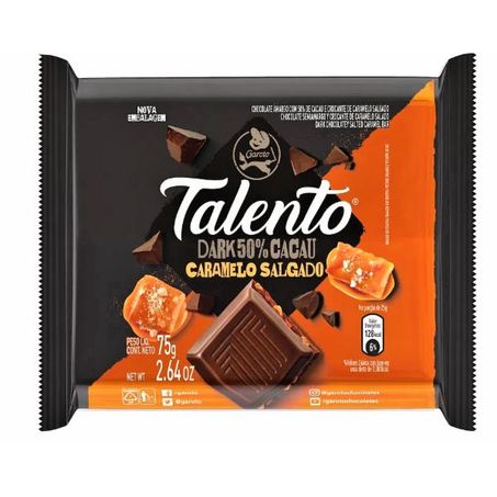 Chocolate talento caramelo salgado dark 50%cacau garoto 75g
