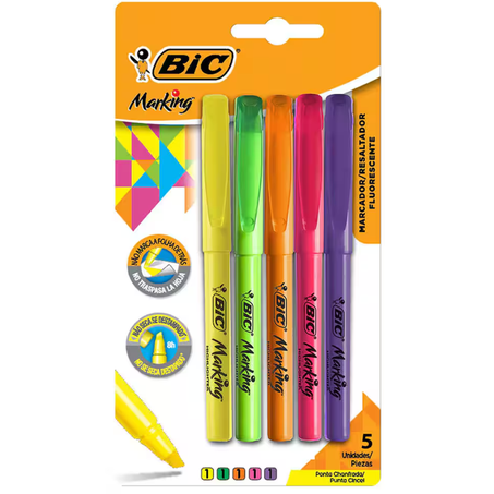 Esc destaca texto bic marking cores sort kit c/5un