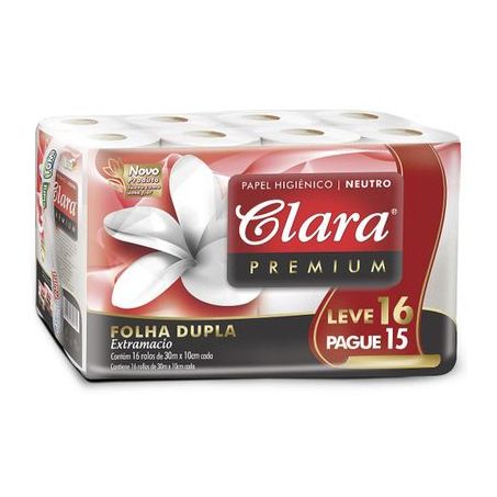 Papel Higiênico Clara Premium Folha Dupla 30m Embalagem Leve 16 Un Pague 15 Un