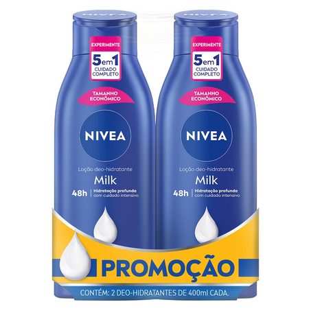 Conjunto Loção Deo-Hidratante Nívea Milk 400ml - Hidratação Profunda - Com 2 unidades