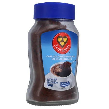 Café Solúvel Granulado 3corações Descafeinado Pote de Vidro 50gr 360-33