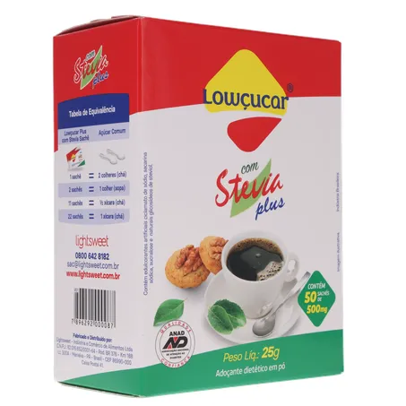 ADOÇANTE LOWÇÚCAR STEVIA PLUS C/50UN 25G 360-32