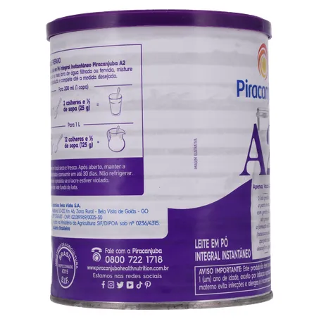 Leite em Pó Instantâneo Tipo A2 Integral Piracanjuba Lata 380g 360-29