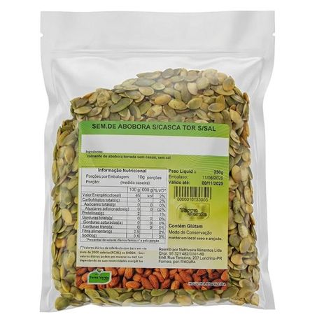 SEMENTE DE ABOBORA TORRADA SEM CASCA E SEM SAL 250G
