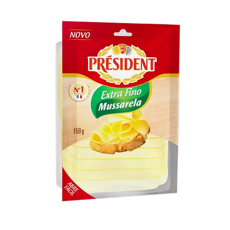 PRESIDENT QUEIJO MUSSARELA EXTRA FINO FATIADO 150G