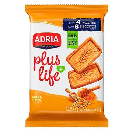 Biscoito adria 120g plus life aveia e mel