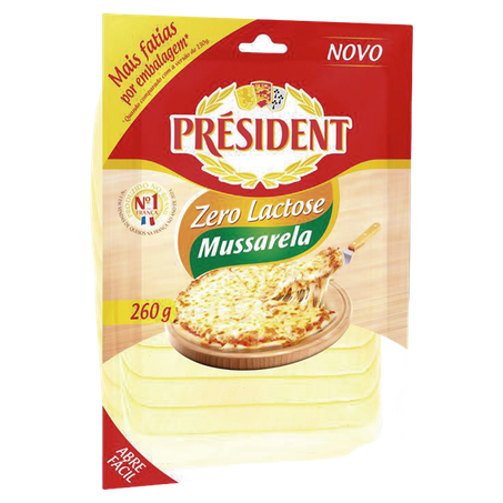 QUEIJO MUSSARELA FATIADO PRÉSIDENT ZERO LACTOSE PACOTE 260G