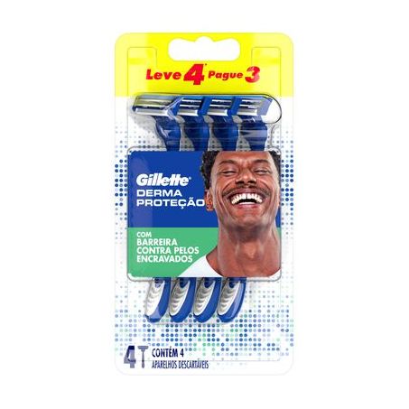 Aparelho Descartável Para Barbear Gillette Derma Proteção Leve 4 Pague 3 Unidades