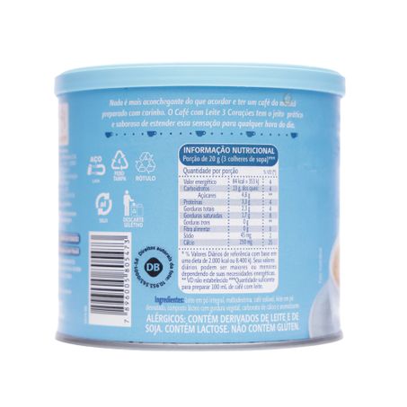 Café 3 corações com leite zero açúcar 265g 360-39