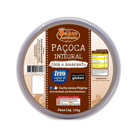 Paçoca Integral Santo Antônio Chia e Amaranto Pote 135gr