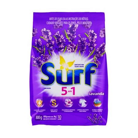 Detergente Lava Roupas em Pó Surf 5em1 Lavanda 800G