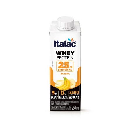 Bebida láctea banana zero lactose whey protein italac 250ml