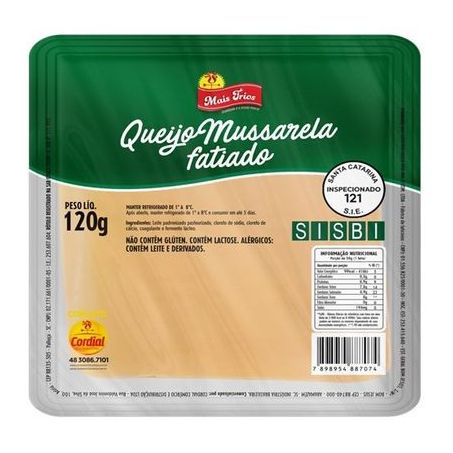 Queijo mussarela fatiado mais frios 120g