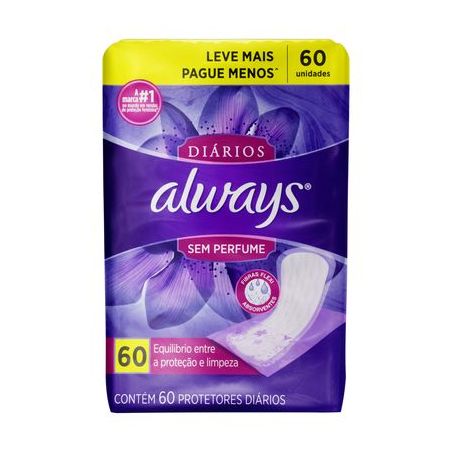Absorvente protetor diário sem perfume always com 60
