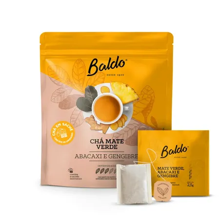 Cha baldo mate sabor gengibre e abacaxi 25g com 10 saches