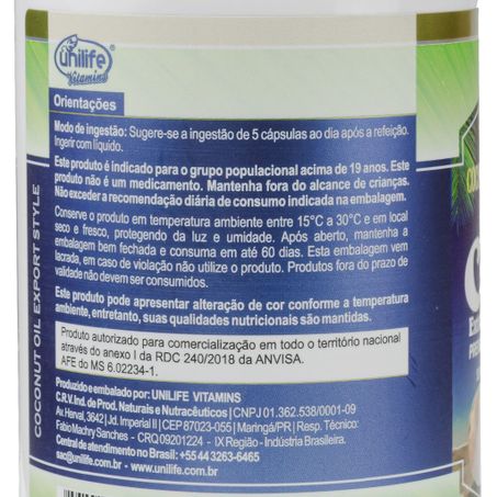 ÓLEO DE COCO 1200MG 120 CAPSULAS UNILIFE 360-2
