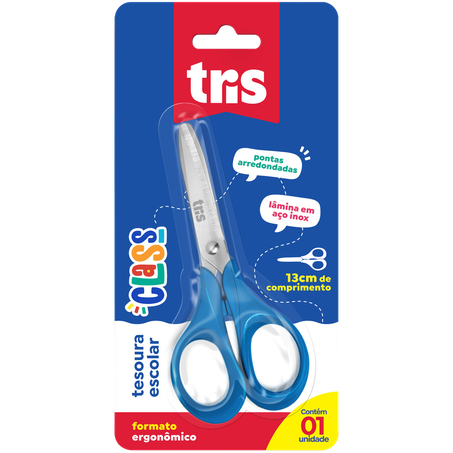 TESOURA ESCOLAR TRIS CLASS SORTIDA 601571 CARTELA C/1UNID