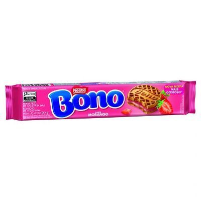 Biscoito recheado sabor morango bono 90g