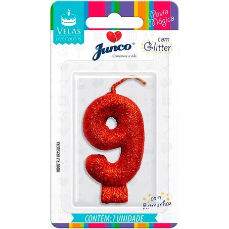 Vela Aniversario Junco Live Colors N9 Vermelho Glitter