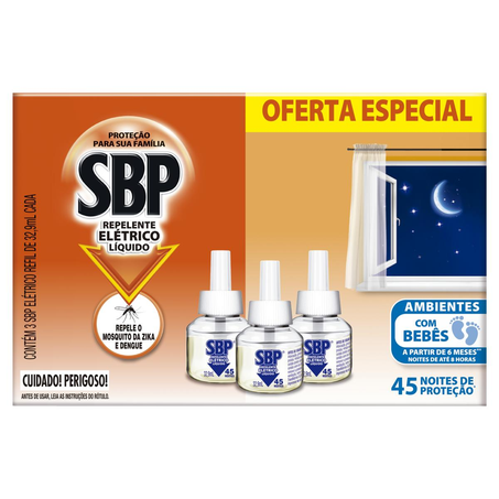 Inseticida 45 Noites SBP 35ml - Refil - Com 3 Unidades - Oferta Especial