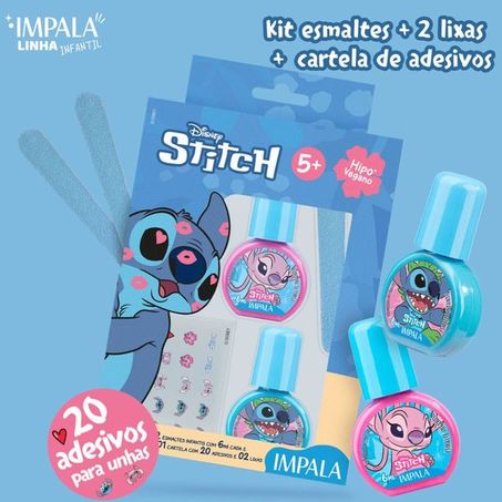Kit Infantil Stitch Impala 2 Esmaltelixaadesivo Unha